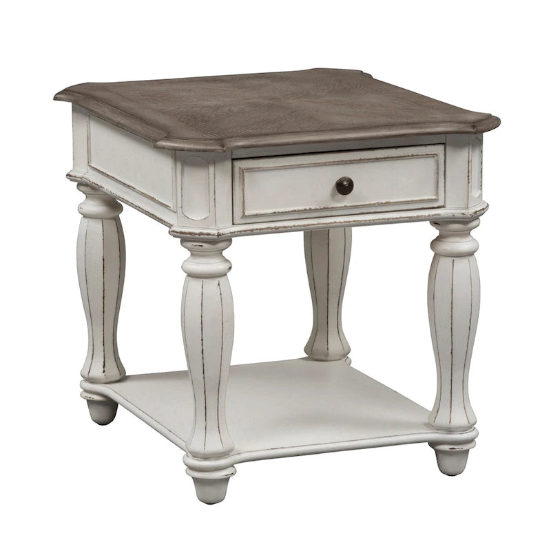 Set 3 Pezzi Magnolia Manor Bianco Antico (1 Tavolino da Salotto, 2 Tavolini Laterali)
