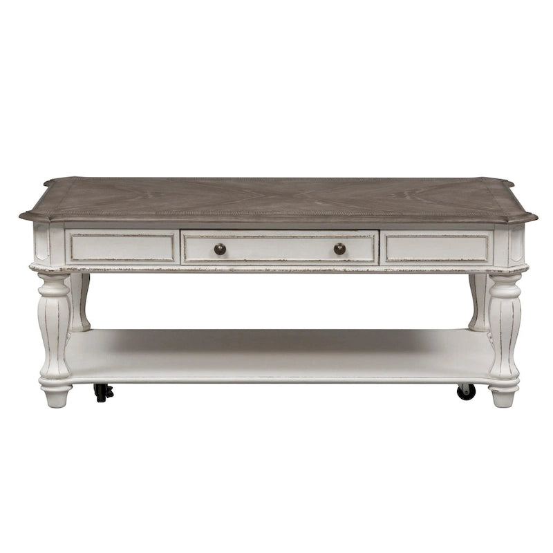 Set 3 Pezzi Magnolia Manor Bianco Antico (1 Tavolino da Salotto, 2 Tavolini Laterali)