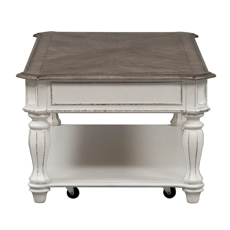 Set 3 Pezzi Magnolia Manor Bianco Antico (1 Tavolino da Salotto, 2 Tavolini Laterali)
