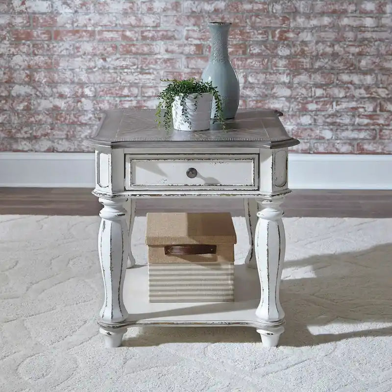 Set 3 Pezzi Magnolia Manor Bianco Antico (1 Tavolino da Salotto, 2 Tavolini Laterali)