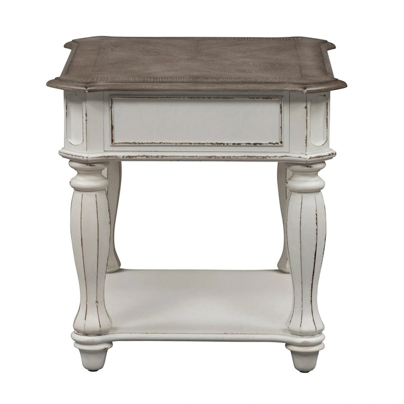 Set 3 Pezzi Magnolia Manor Bianco Antico (1 Tavolino da Salotto, 2 Tavolini Laterali)