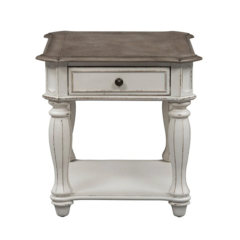 Set 3 Pezzi Magnolia Manor Bianco Antico (1 Tavolino da Salotto, 2 Tavolini Laterali)