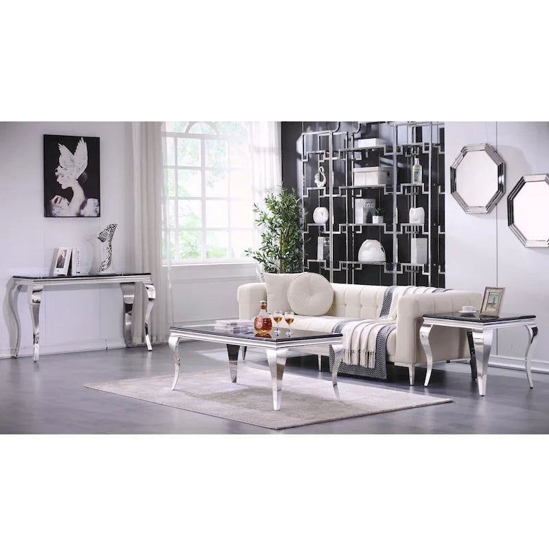 Console moderne avec plateau de 50 cm et pieds en acier inoxydable pour salon, entrée, couloir, bureau, hall
