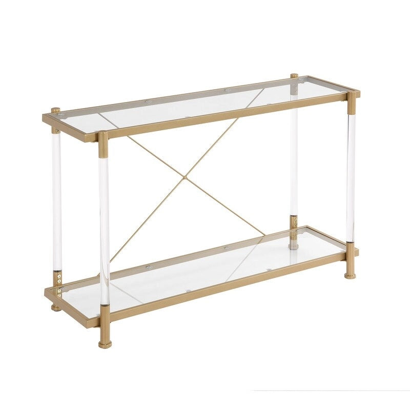 Consolle a 2 ripiani Grondin Modern Contemporary con piano in vetro temperato, ripiano inferiore, struttura in acciaio e acrilico