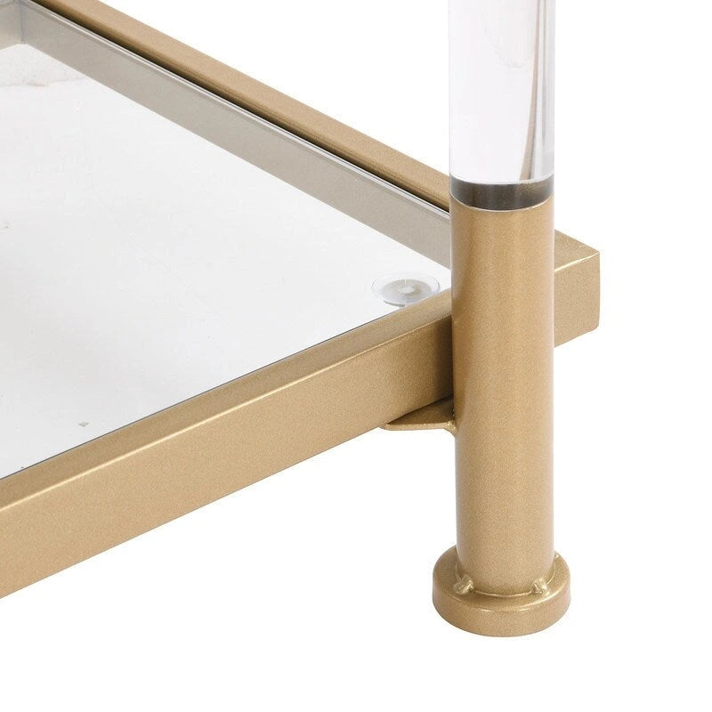 Consolle a 2 ripiani Grondin Modern Contemporary con piano in vetro temperato, ripiano inferiore, struttura in acciaio e acrilico