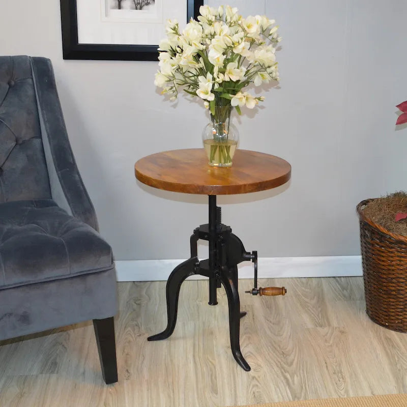 Table d'appoint réglable Carolina Living Regan - Dessus couleur châtaigne - Base noire