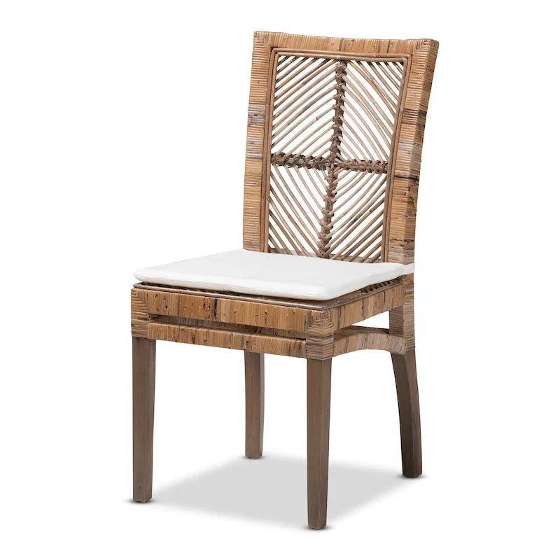 Sedia da pranzo Laluna bohémien moderna in rattan/legno di mogano con cuscino