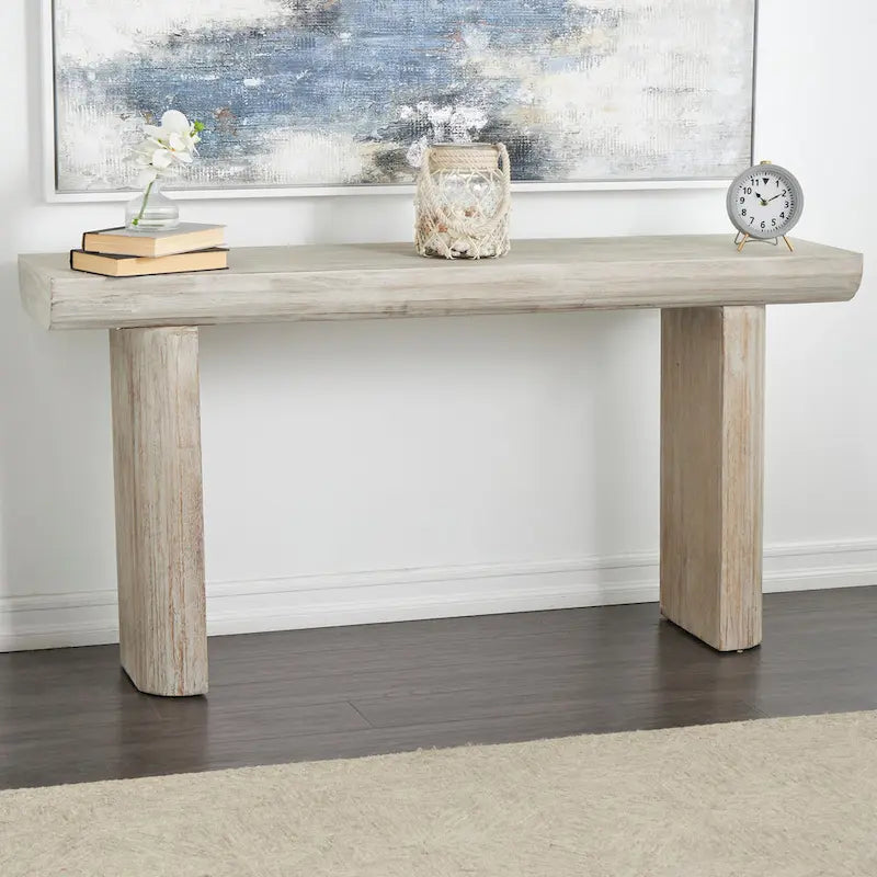 Consolle Semplice in Legno con Gambe a Blocco - Beige - Roche River Decor - 16Lx63Px32A