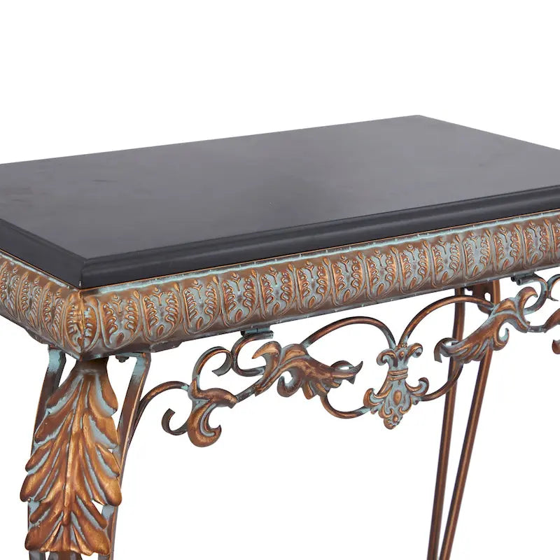 Console en métal feuillagé avec miroir et pieds à volutes - Lot de 2 en bronze - Décoration Roche River - 1W x 23L x 32H