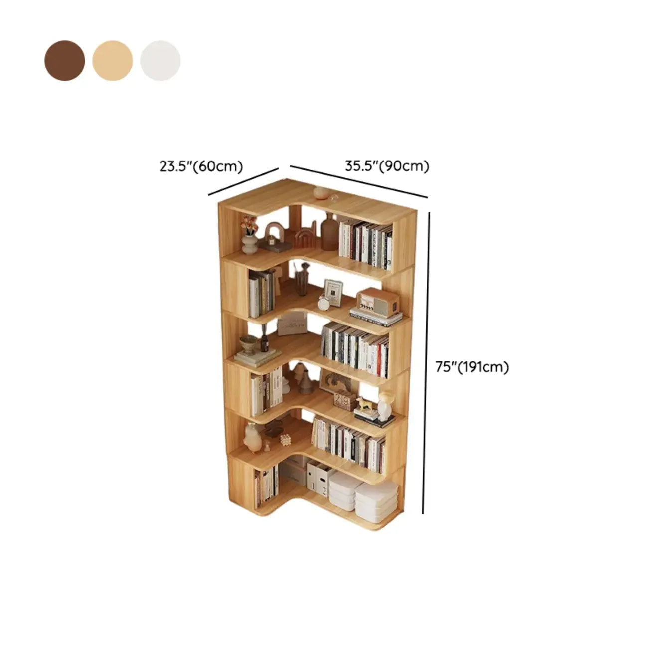 Libreria ad angolo in legno multistrato con 6 ripiani