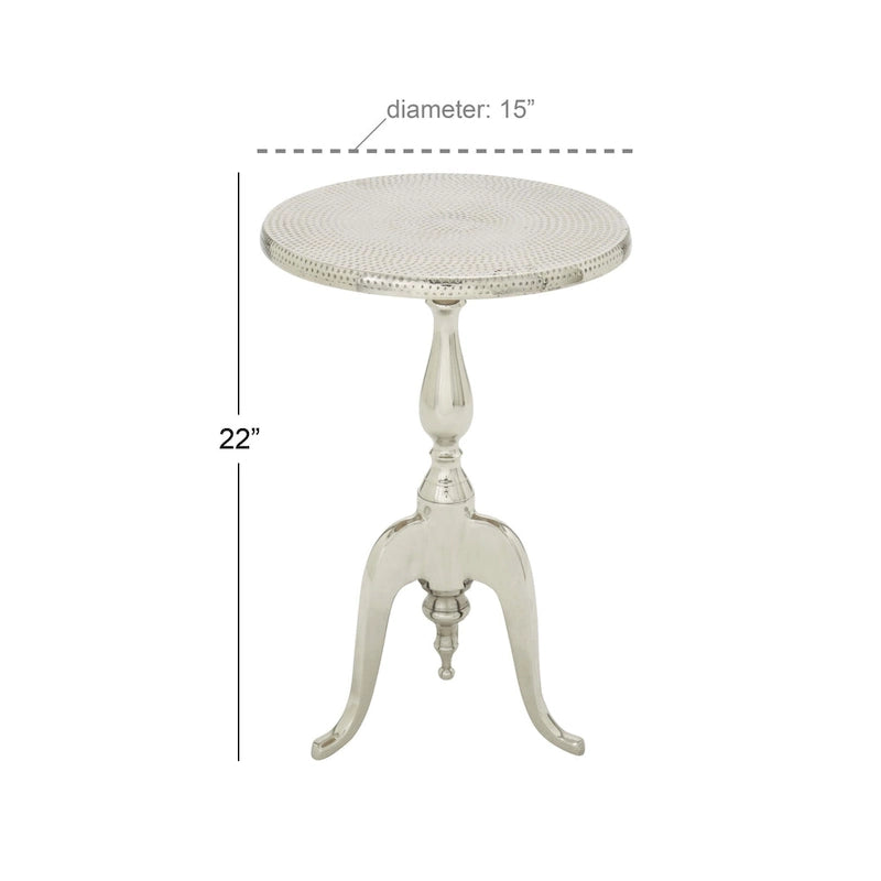 Tavolino d'accento piccolo in alluminio tornito con piano martellato e gambe a voluta - Argento - Roche River Decor - 15L x 15P x 22A
