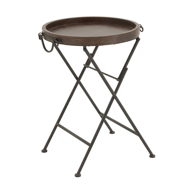 Tavolino d'appoggio in metallo con piano in legno marrone - Nero - Roche River Decor - 20L x 20P x 28H
