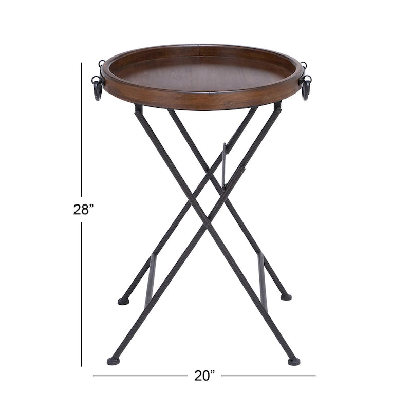 Tavolino d'appoggio in metallo con piano in legno marrone - Nero - Roche River Decor - 20L x 20P x 28H