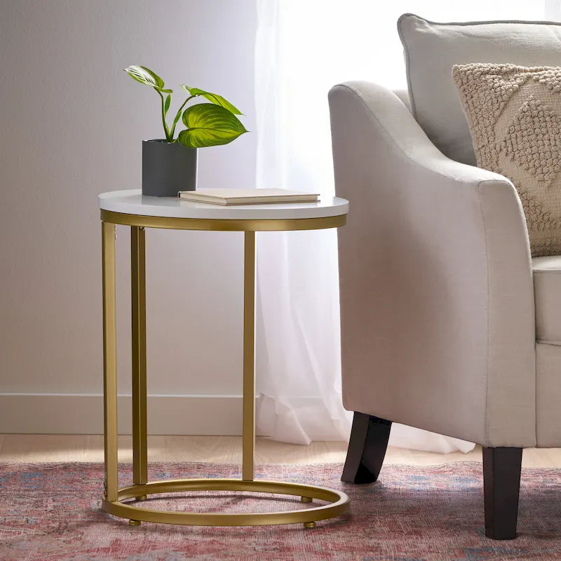 Table d'appoint en forme de C en fer et faux bois Ingelsol par Christopher Knight Home