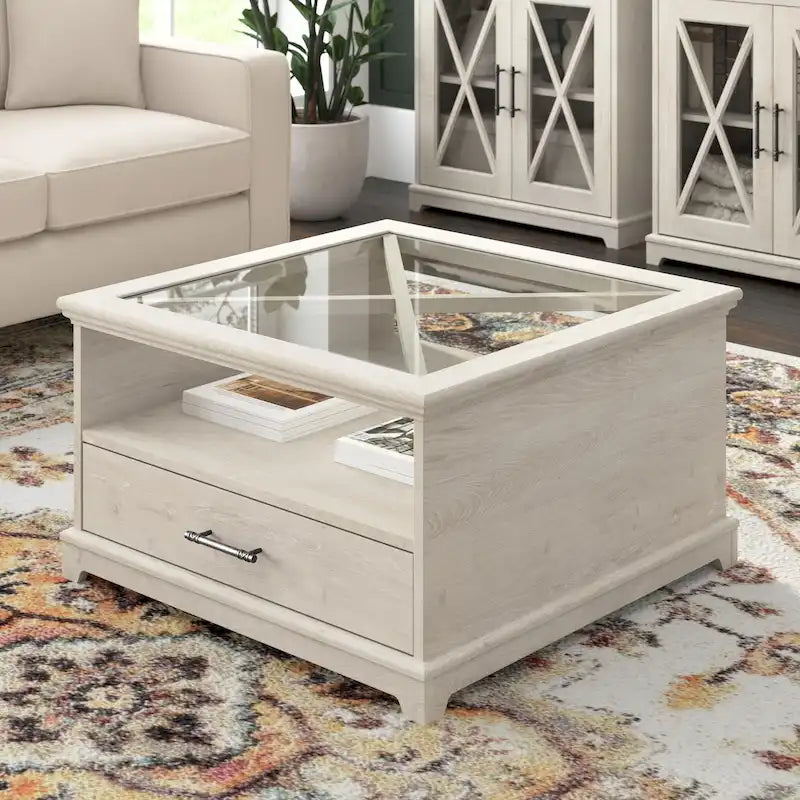Tavolino da caffè in vetro Lennox Farmhouse con contenitore di Bush Furniture