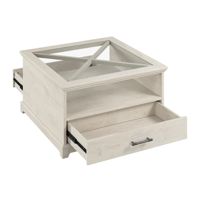 Tavolino da caffè in vetro Lennox Farmhouse con contenitore di Bush Furniture