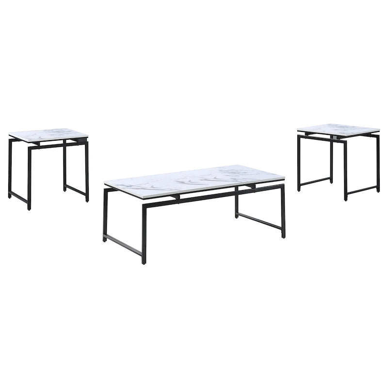 Set tavolino da salotto Clark 3 pezzi in finto marmo bianco