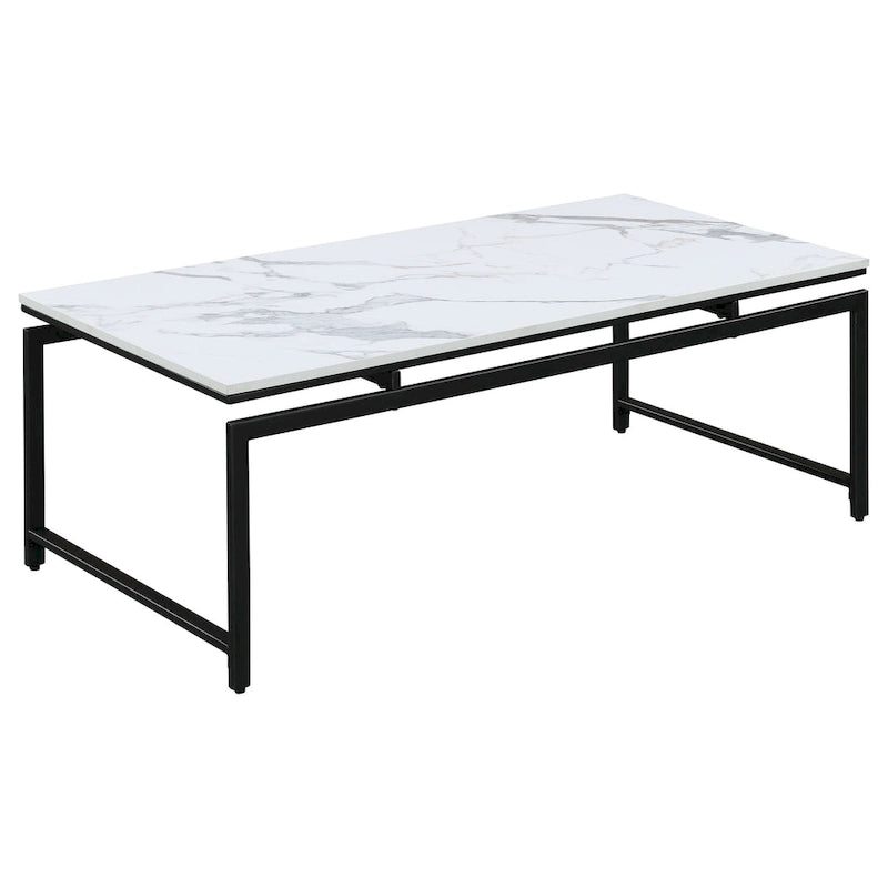 Set tavolino da salotto Clark 3 pezzi in finto marmo bianco