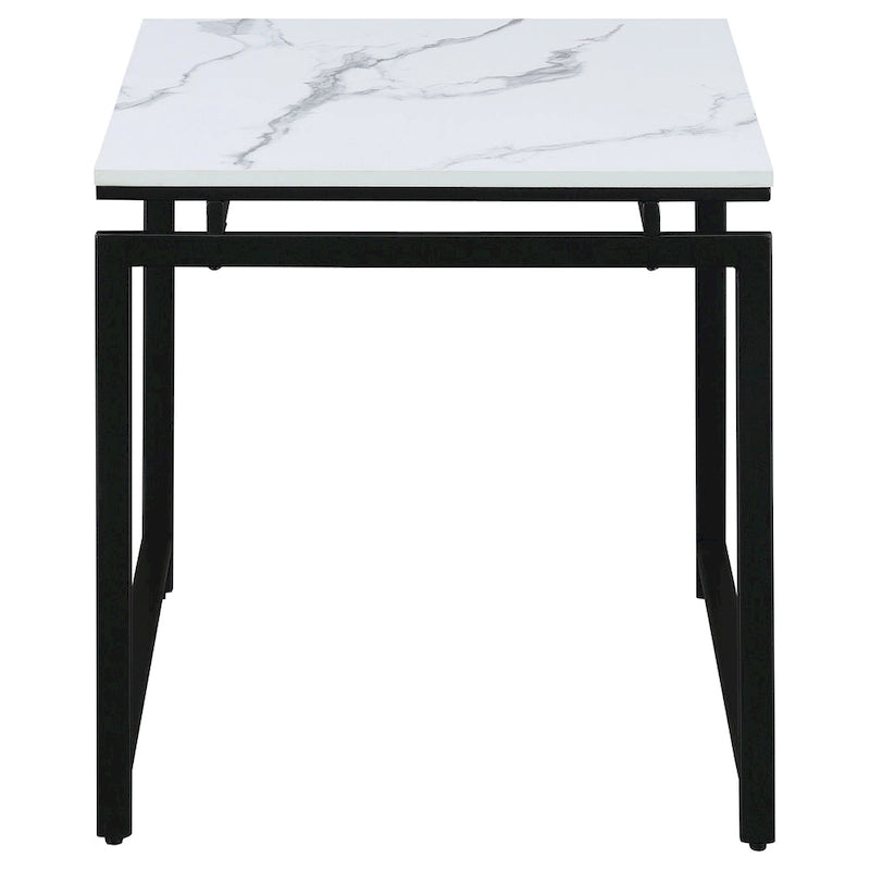 Set tavolino da salotto Clark 3 pezzi in finto marmo bianco