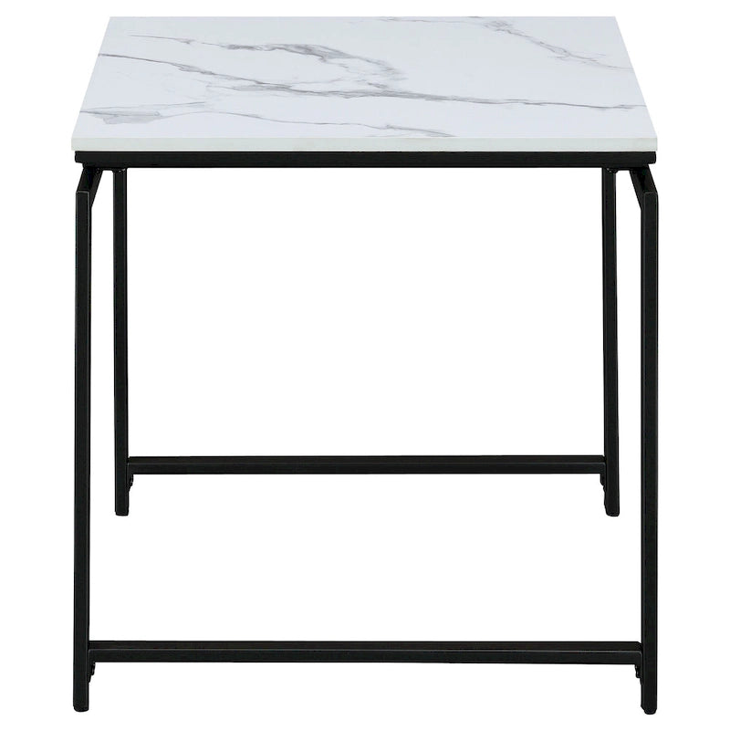 Set tavolino da salotto Clark 3 pezzi in finto marmo bianco