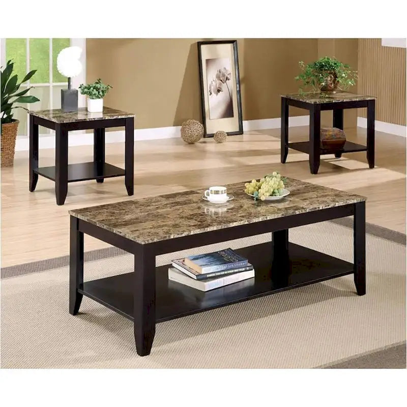 Set tavolo 3 pezzi con piano in marmo, Noce