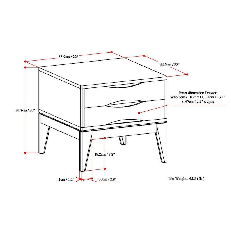 WYNDENHALL Pearson, tavolino quadrato laterale in LEGNO MASSELLO, larghezza 56 cm - 56 L x 56 P x 51 A cm