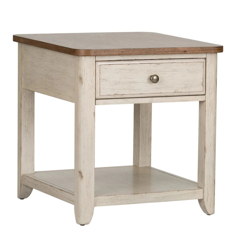 Tavolino Antico Bianco Stile Rustico Rinnovato con Cesto
