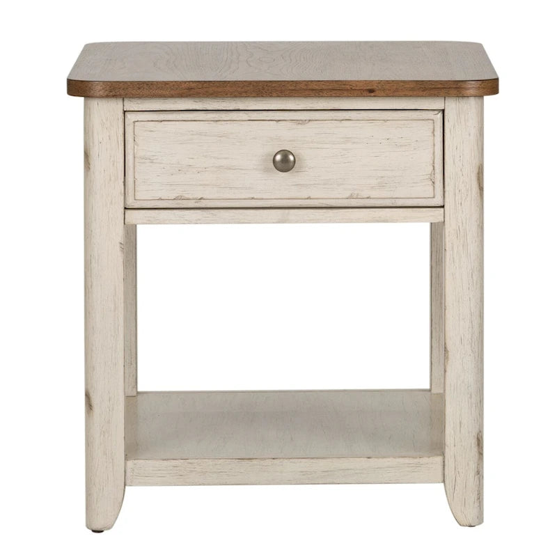 Tavolino Antico Bianco Stile Rustico Rinnovato con Cesto