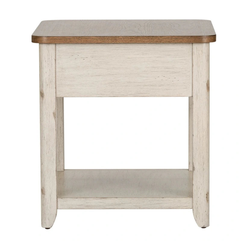 Tavolino Antico Bianco Stile Rustico Rinnovato con Cesto