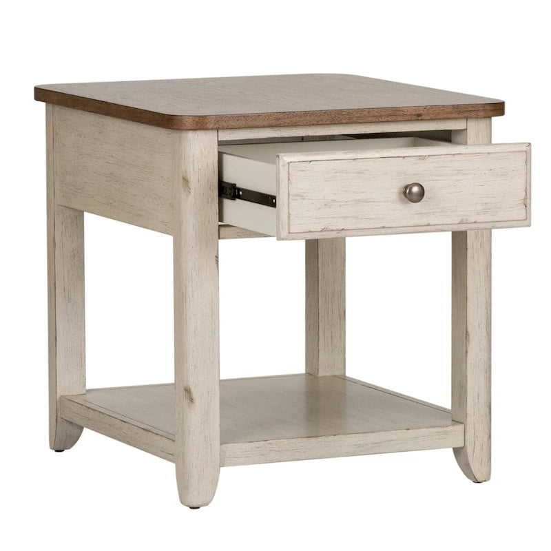 Tavolino Antico Bianco Stile Rustico Rinnovato con Cesto