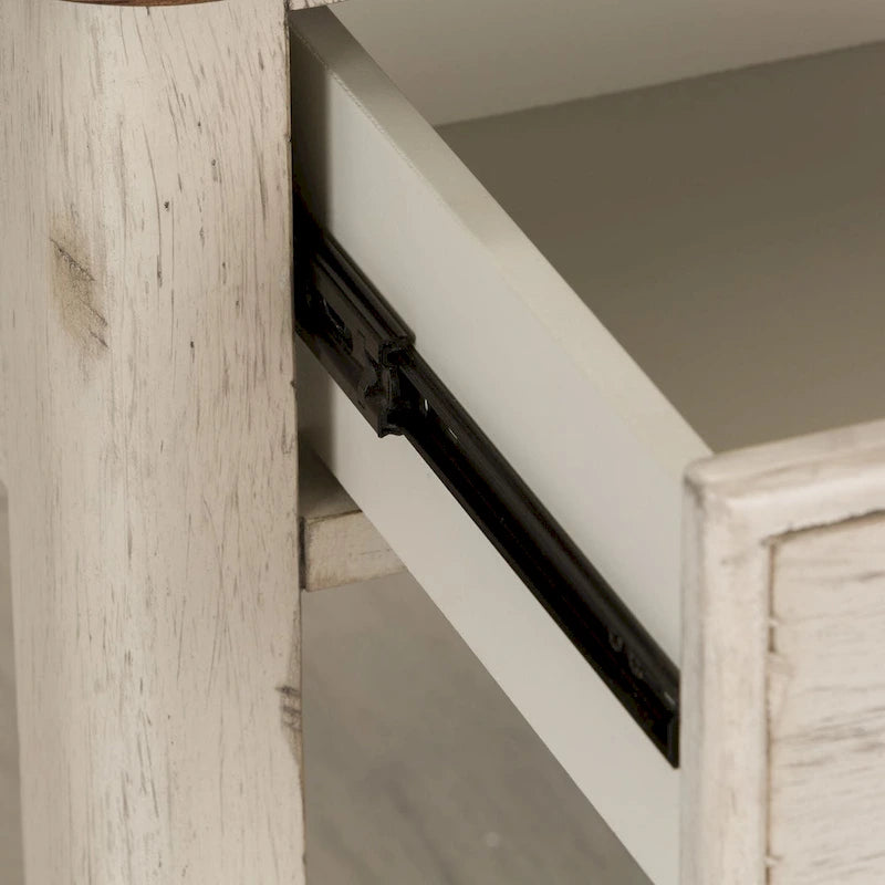 Tavolino Antico Bianco Stile Rustico Rinnovato con Cesto