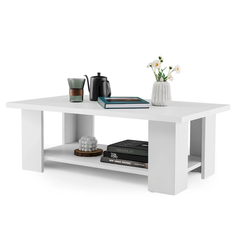 Table basse en bois de 36 pouces avec étagère de rangement, grande table à thé moderne à 2 niveaux