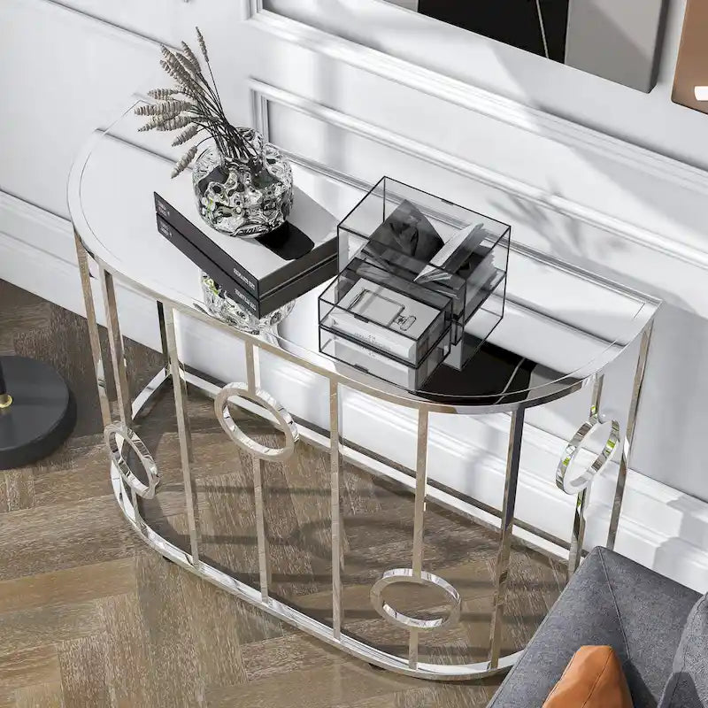 Tavolino da divano Hoop Glam Chrome da 42 pollici con specchio di Furniture of America