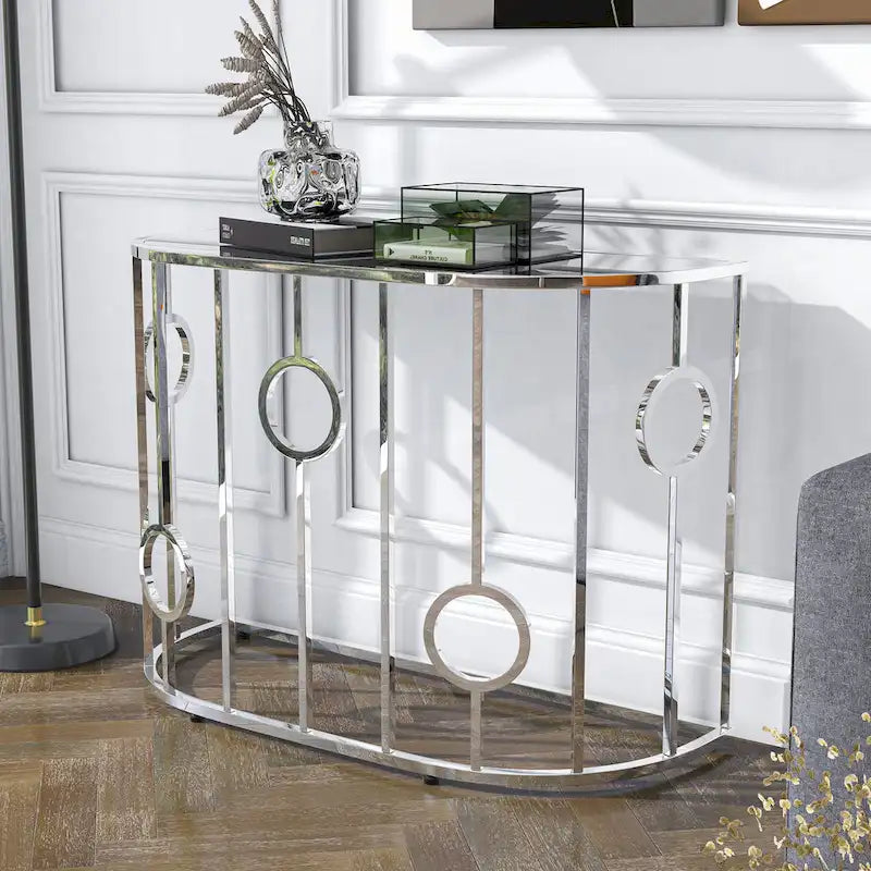 Tavolino da divano Hoop Glam Chrome da 42 pollici con specchio di Furniture of America