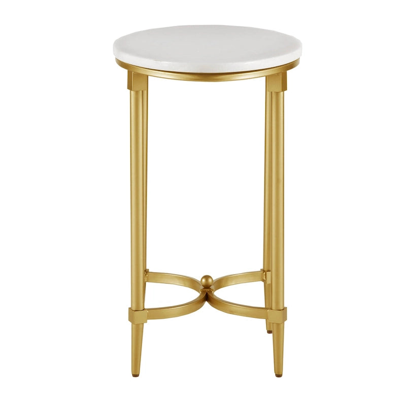 Tavolino Ovale Madison Park Signature Bordeaux in Metallo Finitura Oro con Piano in Marmo Bianco