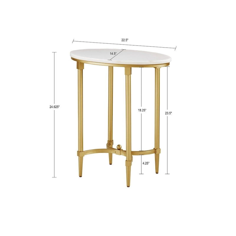 Tavolino Ovale Madison Park Signature Bordeaux in Metallo Finitura Oro con Piano in Marmo Bianco