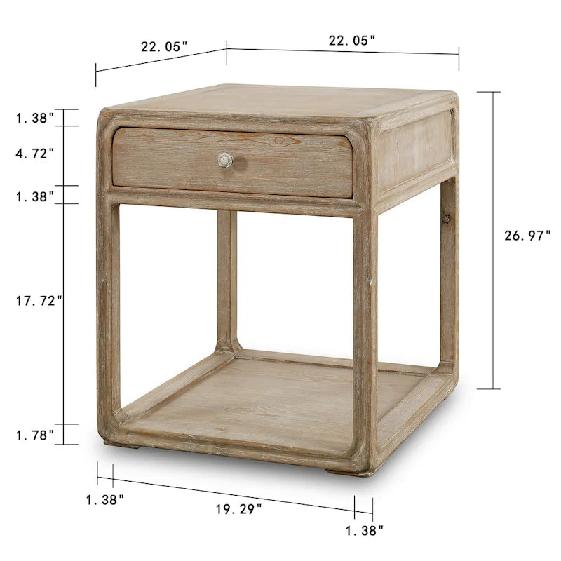 Tavolino laterale Artissance Peking Square con cassetto, altezza 68,5 cm, finitura bianca slavata