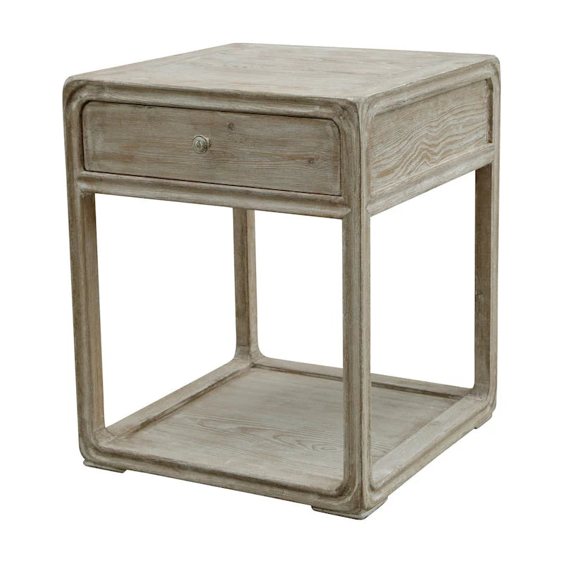 Tavolino laterale Artissance Peking Square con cassetto, altezza 68,5 cm, finitura bianca slavata