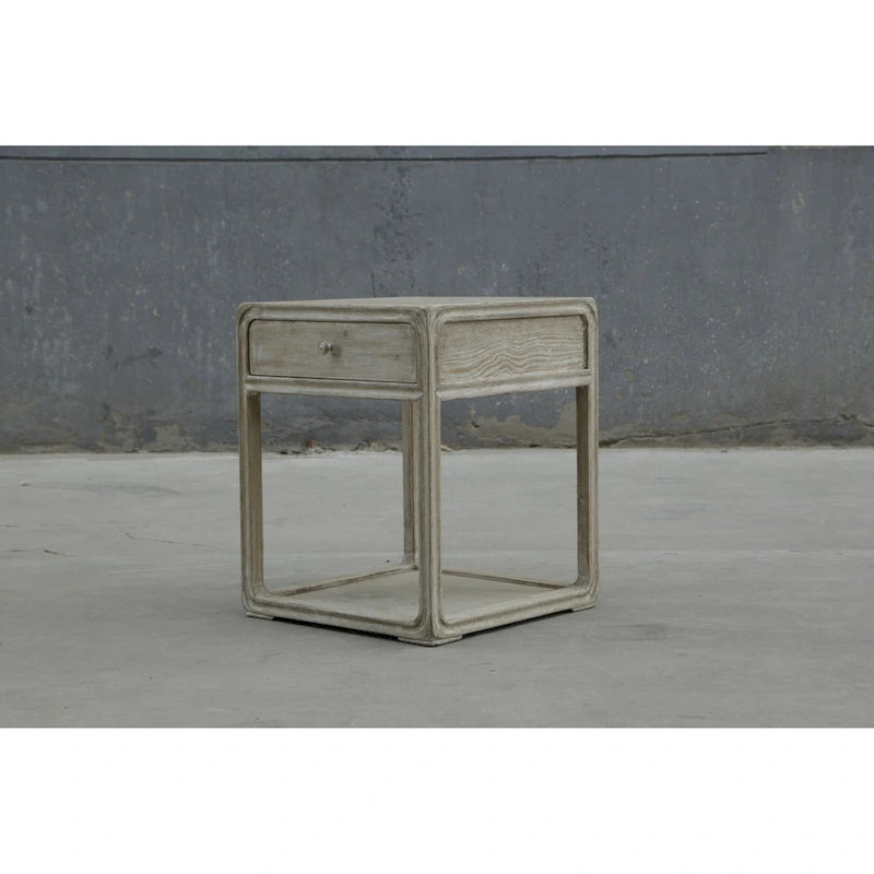 Tavolino laterale Artissance Peking Square con cassetto, altezza 68,5 cm, finitura bianca slavata