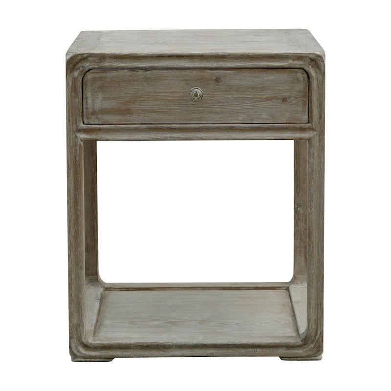 Tavolino laterale Artissance Peking Square con cassetto, altezza 68,5 cm, finitura bianca slavata
