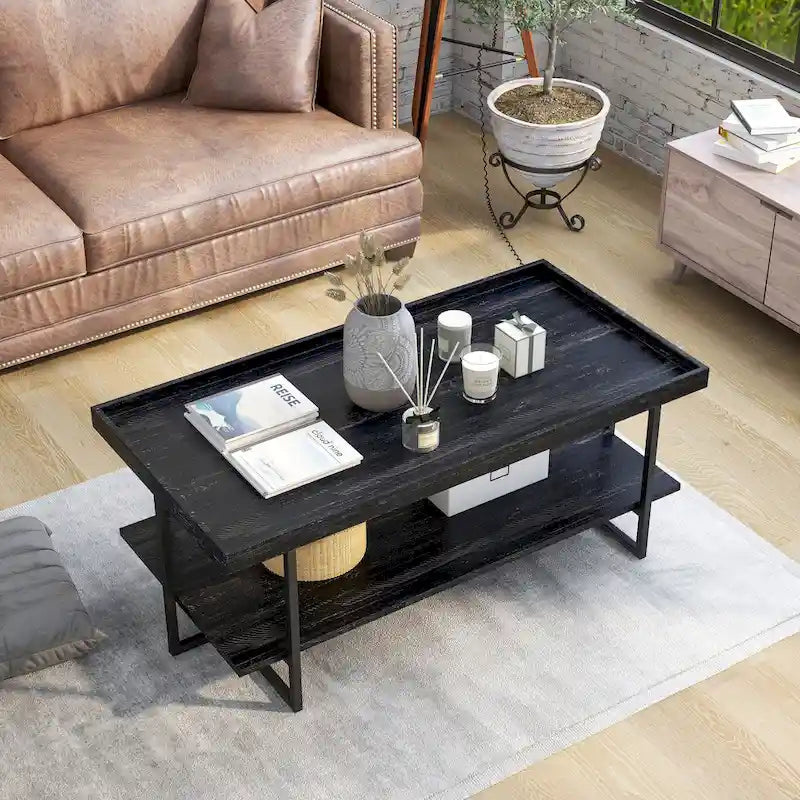 Tavolino da caffè Alivia Rustic Black 47 pollici in acciaio con 1 ripiano di Furniture of America