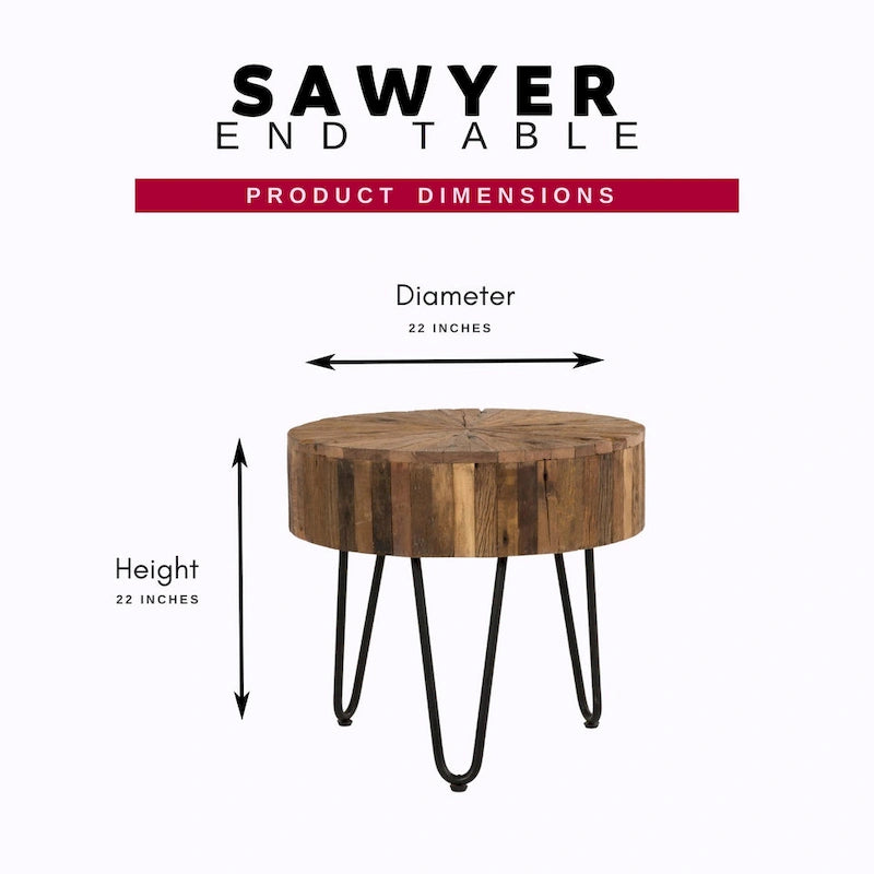 Tavolino Rotondo Sawyer da 22 pollici in Legno Riciclato con Gambe a Forcina in Metallo Nero