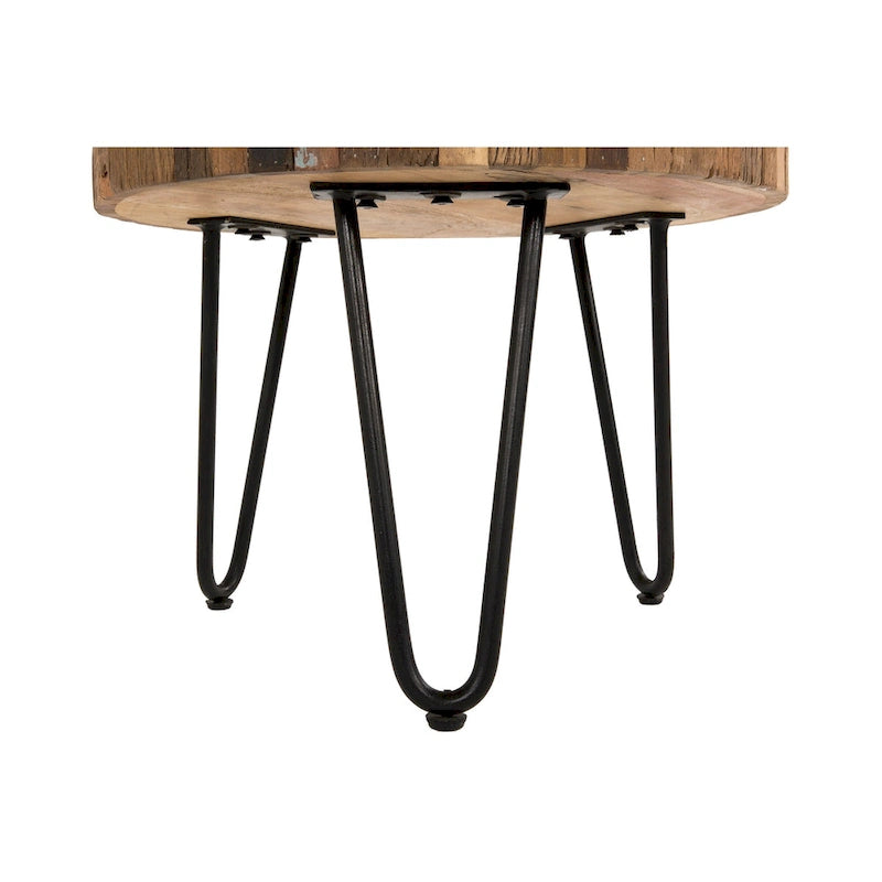 Tavolino Rotondo Sawyer da 22 pollici in Legno Riciclato con Gambe a Forcina in Metallo Nero