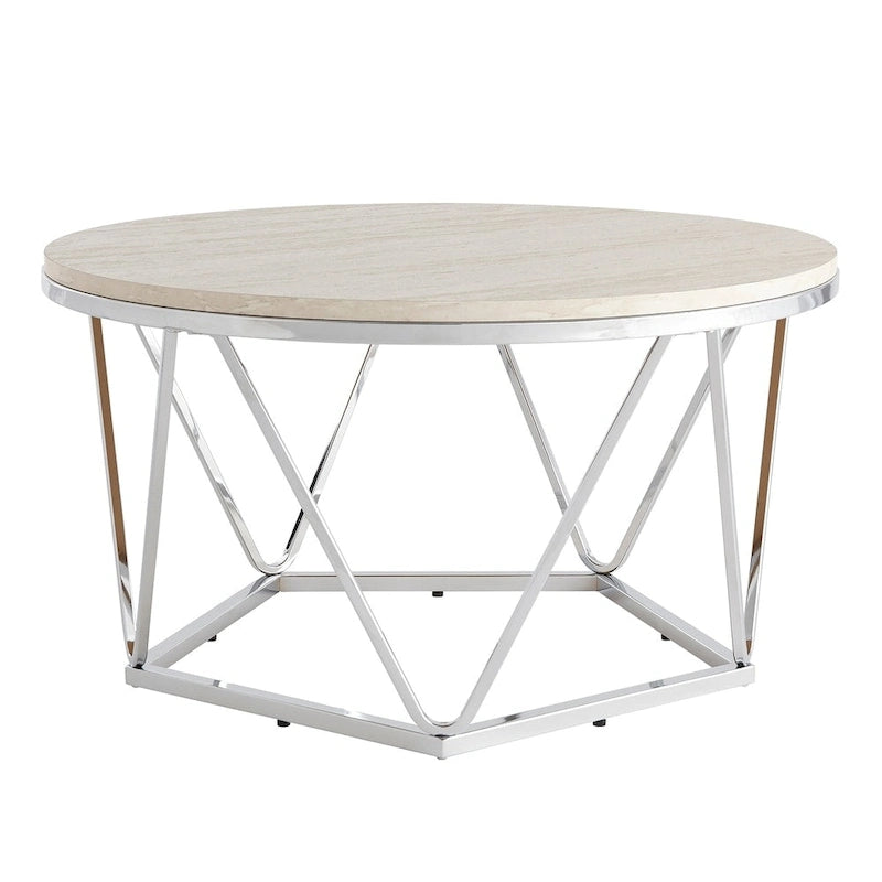 Tavolino rotondo SEI Furniture Henderson con finitura argento e finto marmo