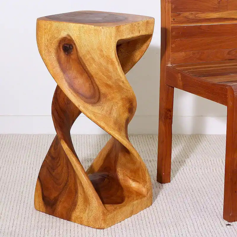 Table-tabouret double torsion Haussmann en bois 12 po L x 26 po H chêne huilé - 12 x 12 x 26