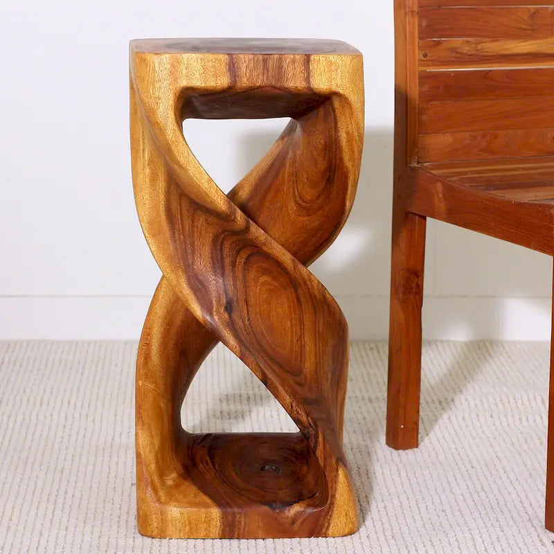 Table-tabouret double torsion Haussmann en bois 12 po L x 26 po H chêne huilé - 12 x 12 x 26