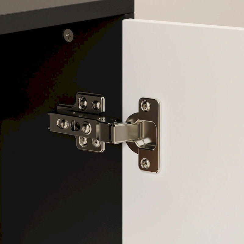 Credenza moderna a 4 ante con motivo a libro da 160 cm, bianco e nero, tavolo laterale