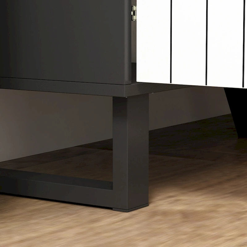 Credenza moderna a 4 ante con motivo a libro da 160 cm, bianco e nero, tavolo laterale