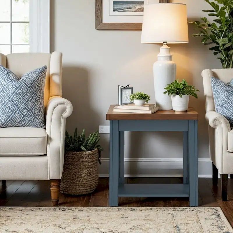 Tavolino da salotto Bridgevine Home Nantucket da 24 pollici, nessun assemblaggio richiesto, finitura Blue Denim e Whiskey