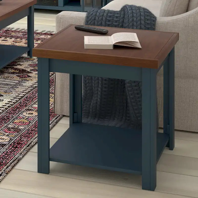 Tavolino da salotto Bridgevine Home Nantucket da 24 pollici, nessun assemblaggio richiesto, finitura Blue Denim e Whiskey